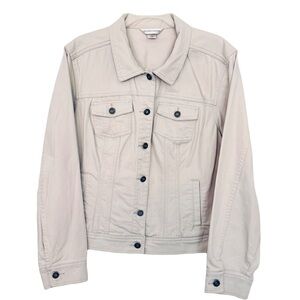 Christopher & Banks Stone Stretch Denim Jacket Pockets Cotton-Spandex